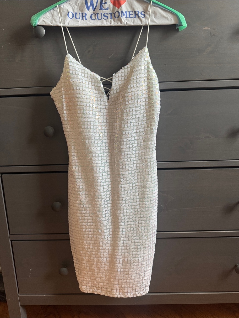 White Sequin Spaghetti Strap Dress - Elegant Party Dress